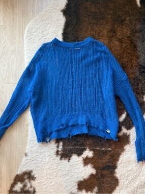 Zara Royal Blue Distressed Crewneck Sweater